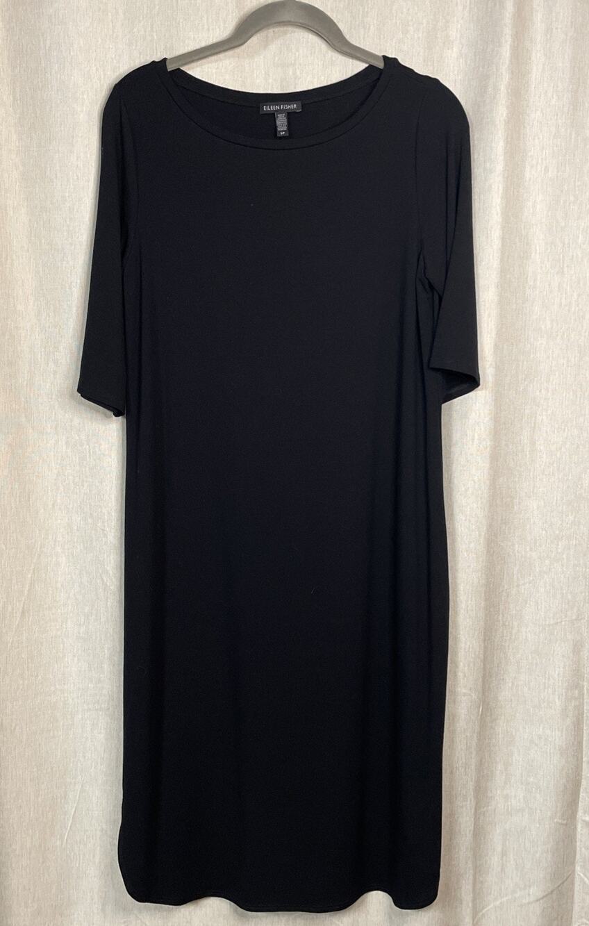Eileen Fisher Crewneck Short Sleeve T-Shirt Dress Black Sz Small Minimalist